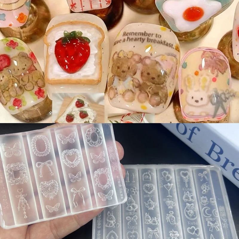 Silicone Nail Art Mold Cartoon Lace Bow Rabbit Cute Candle Moon Qme