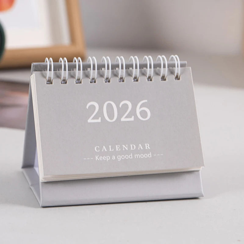 2026 Mini Desk Calendar Desktop Notepad Ornament Cute Simple Calendar,Christmas New Year Gift, Daily Planner Table Calendar Qme Gray Short Style