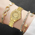 Full Diamond Roman Dial Women's Gold Watch Unlimited Symbol Bracelet Love Bracelet Three Piece Set Accessories Qme Gold