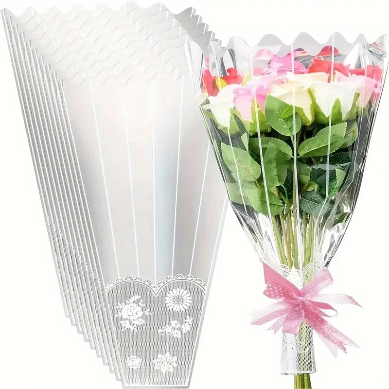 Decorative lace-patterned bouquet bag - Perfectly suitable for use as a craft packaging for birthdays, weddings, Valentine's Day Qme