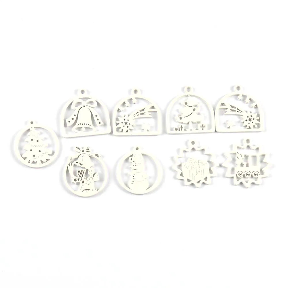 30Pcs Christmas Tree Bell White Wooden Pendant Hanging Oranment DIY Scrapbooking Xmas Party Home Decorations Wood Crafts c3520 Qme
