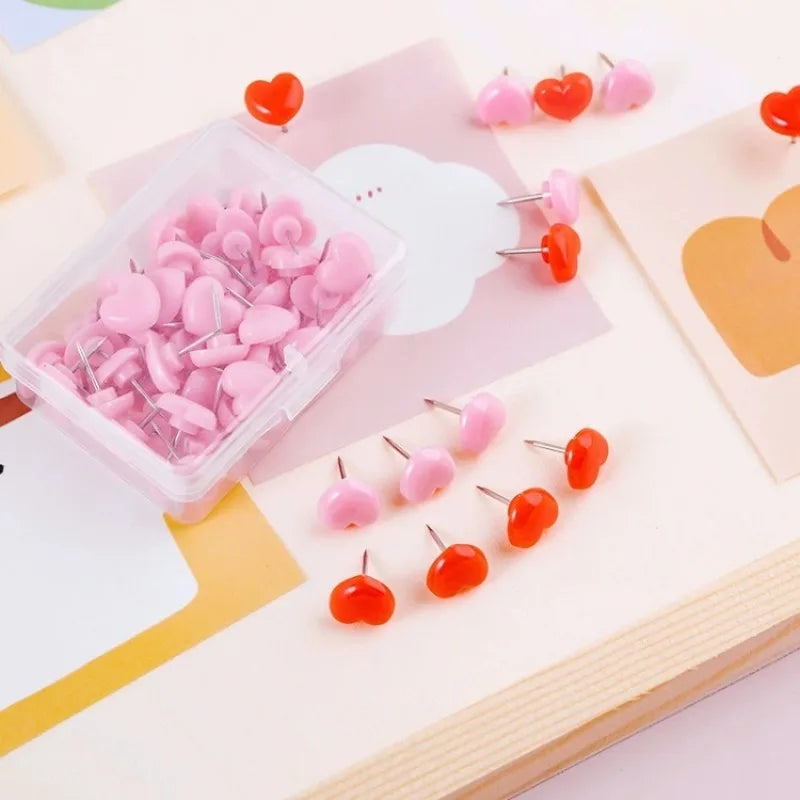 Ins Pink Creative Heart Peach Small Flat Head Push Pin Soft Wooden Qme