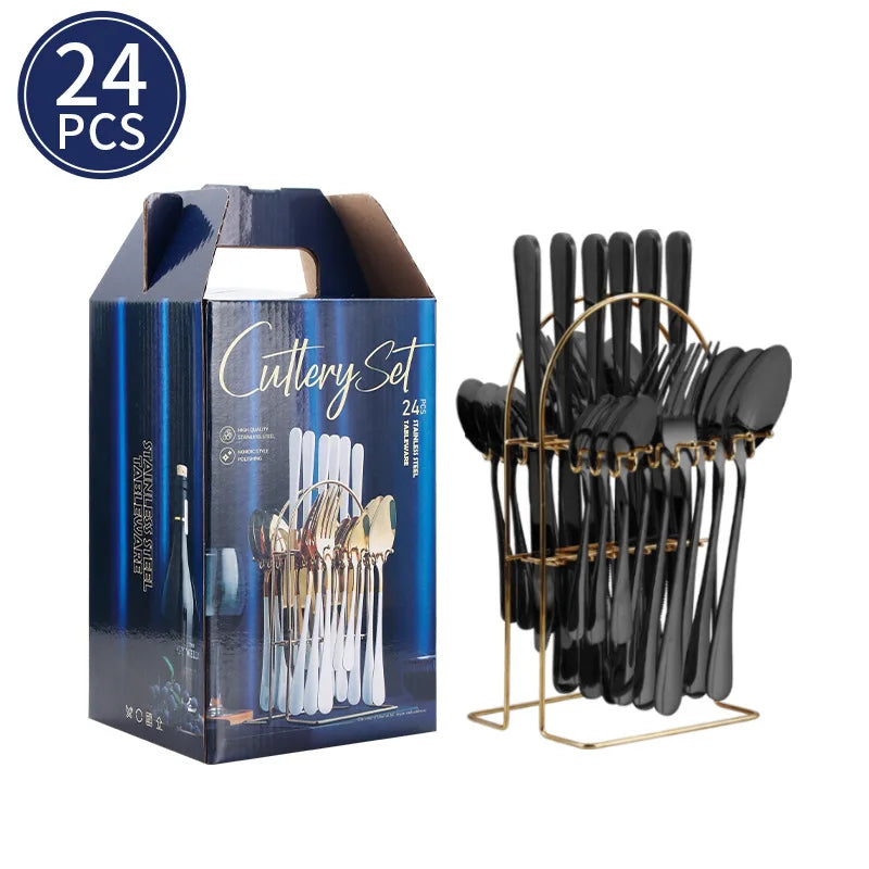 24-Piece Stainless Steel Tableware Western Cutlery Steak Knife Fork