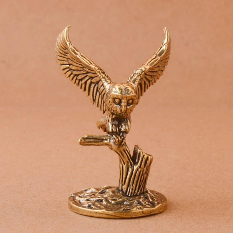 Antique Solid Brass Owl Miniature Figurines Retro Copper Animal Tea Qme