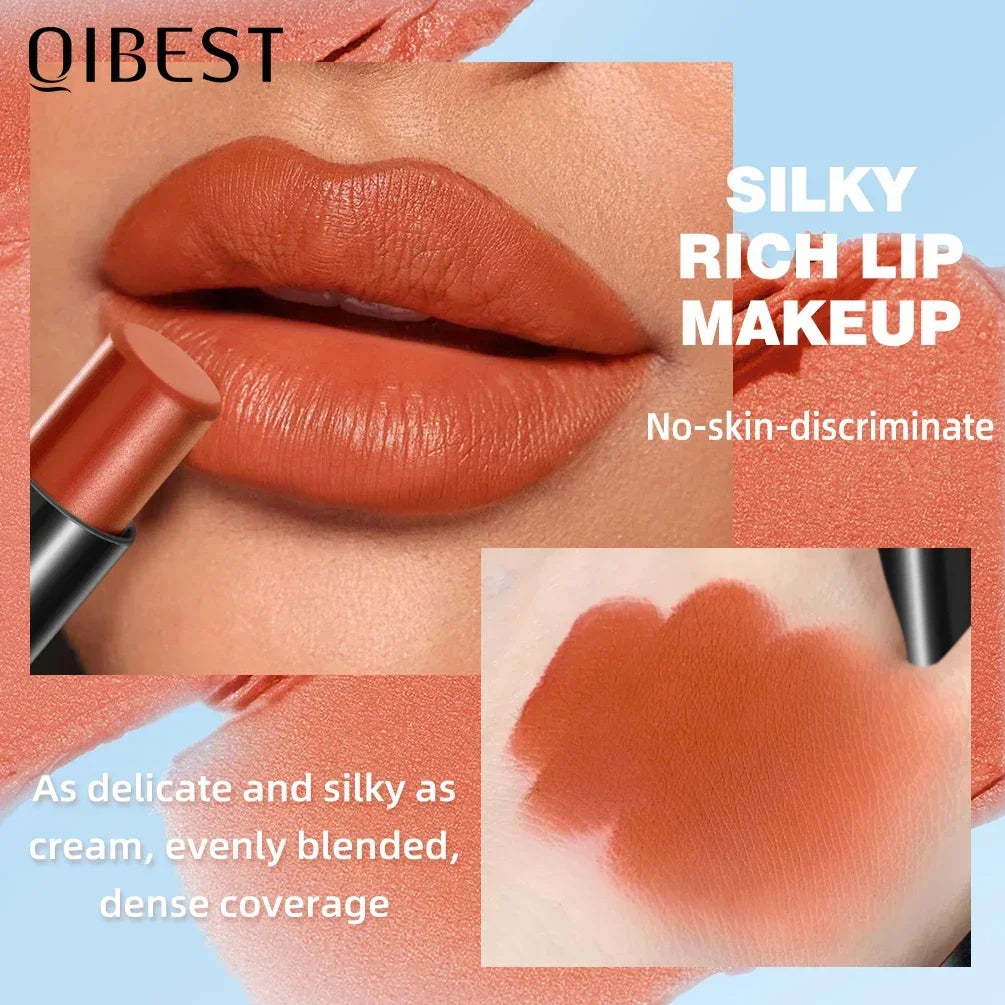 QIBEST 8 Colors Matte Lipstick Waterproof Velvet Sexy Red Lip Stain Popular Black Red Orange White Color Lasting Lipstick Makeup Qme