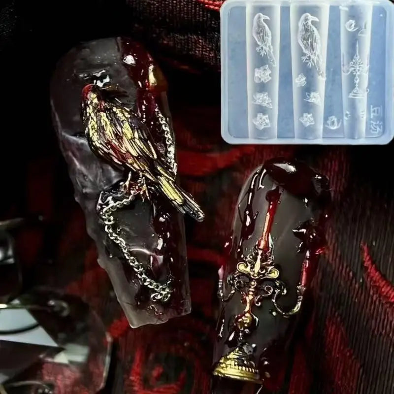 Retro Crow Rose Candlestick Silicone Nail Mold Flower 3D Art Qme