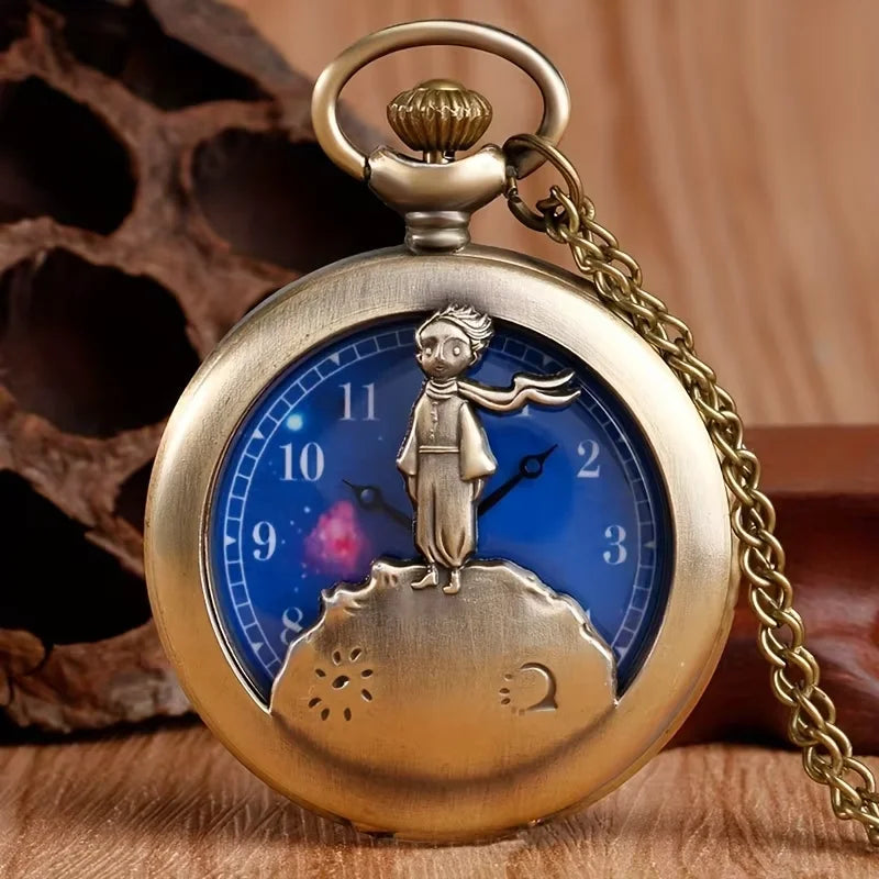 Unique Tibetan Buddhist Temple Quartz Pocket Watch with Chain - A Perfect Gift for Men & Women! Qme Blue