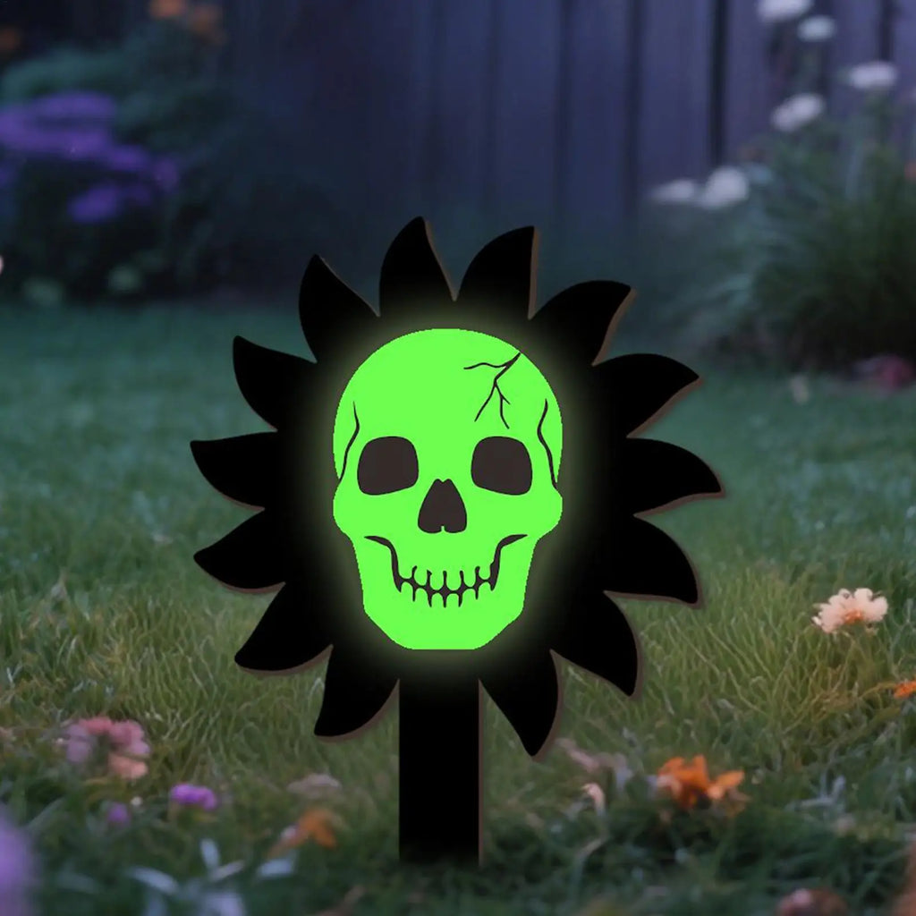 Halloween Garden Stakes Luminous Skull Yard Signs Wooden Decorations Qme