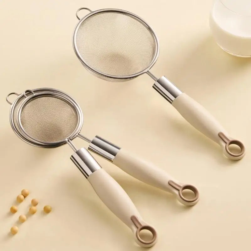 Stainless Steel Mesh Filter Spoon Juice Soybean Milk Strainer Plastic Qme