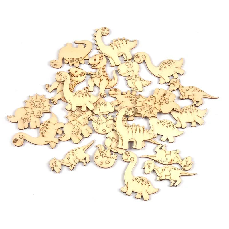 25pcs 30-50mm Cartoon Dinosaurs Wood Slices For DIY Scrapbook Carfts Handmade Accessories Wooden Ornament Home Decor Cute Arts Qme Default Title
