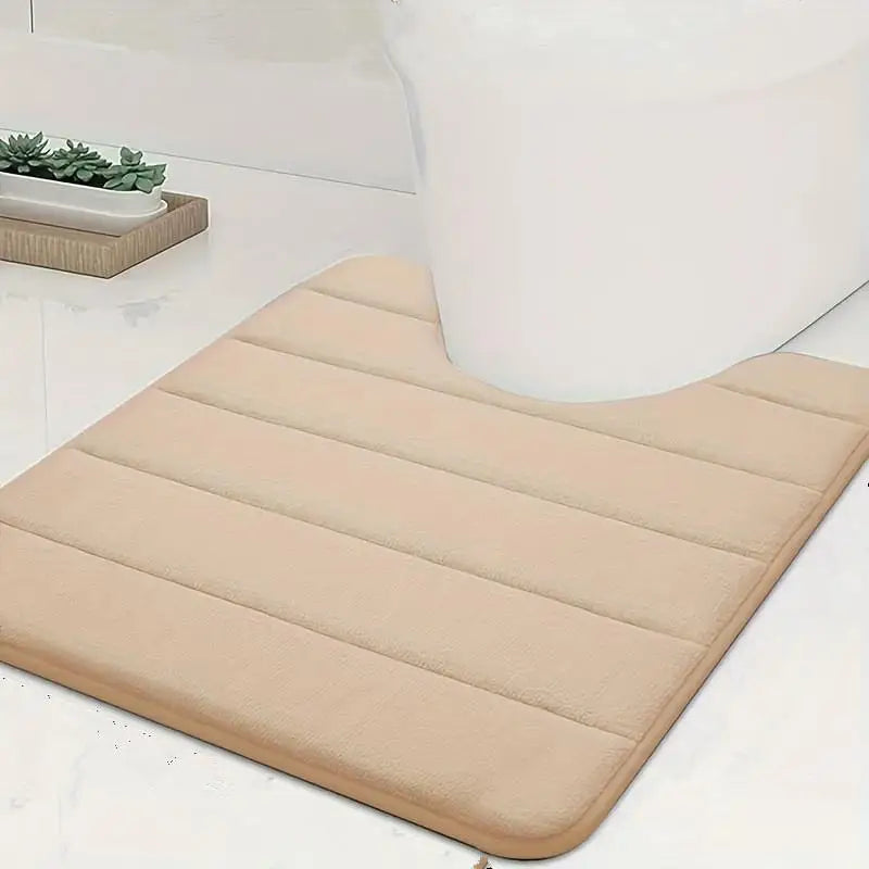U-shaped Toilet Mat Bathroom Carpet Memory Foam Bath Anti-skid Qme Brown