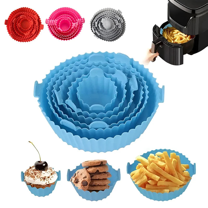 Air Fryer Tray Oven Baking Tray Fried Basket Mat Air Fryer Silicone Pot Replacement Grill Pan Bakeware Pizza Pan Qme