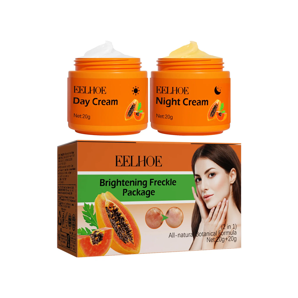 Papaya Brightening Freckle Face Cream Set Day Night Sun Spots Corrector Fade Pigment Brighten Skin Tone Day & Night Moisturizer Qme 1 Set