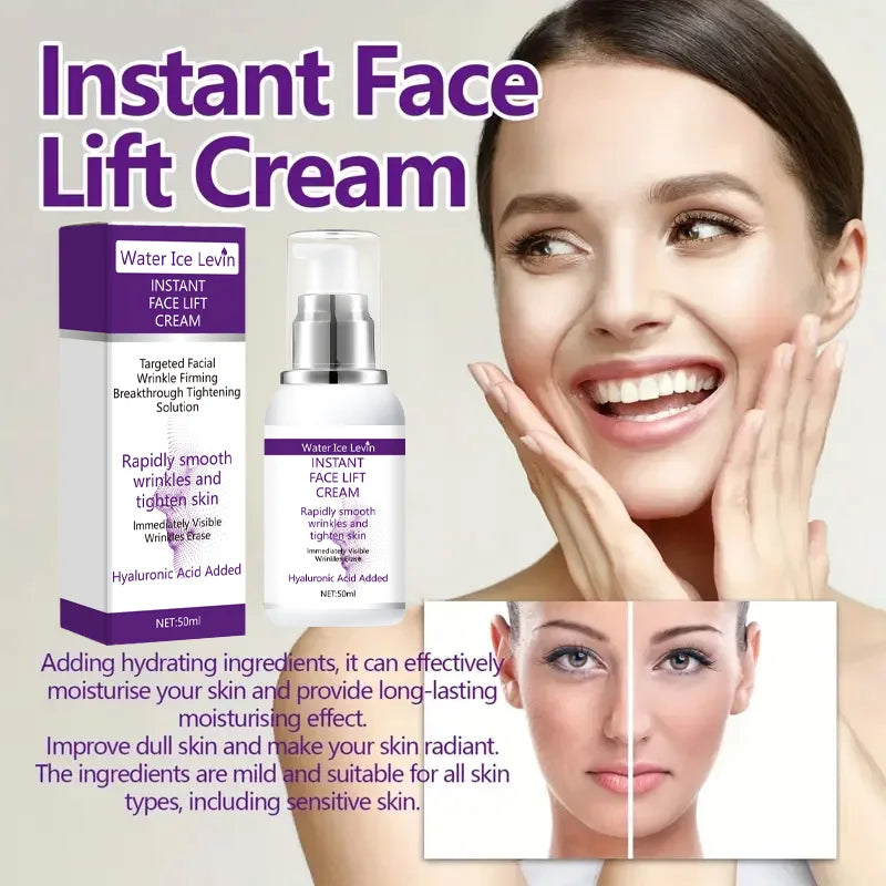 Instant face lift cream with hyaluronic acid for wrinkles. Firming solution. Qme