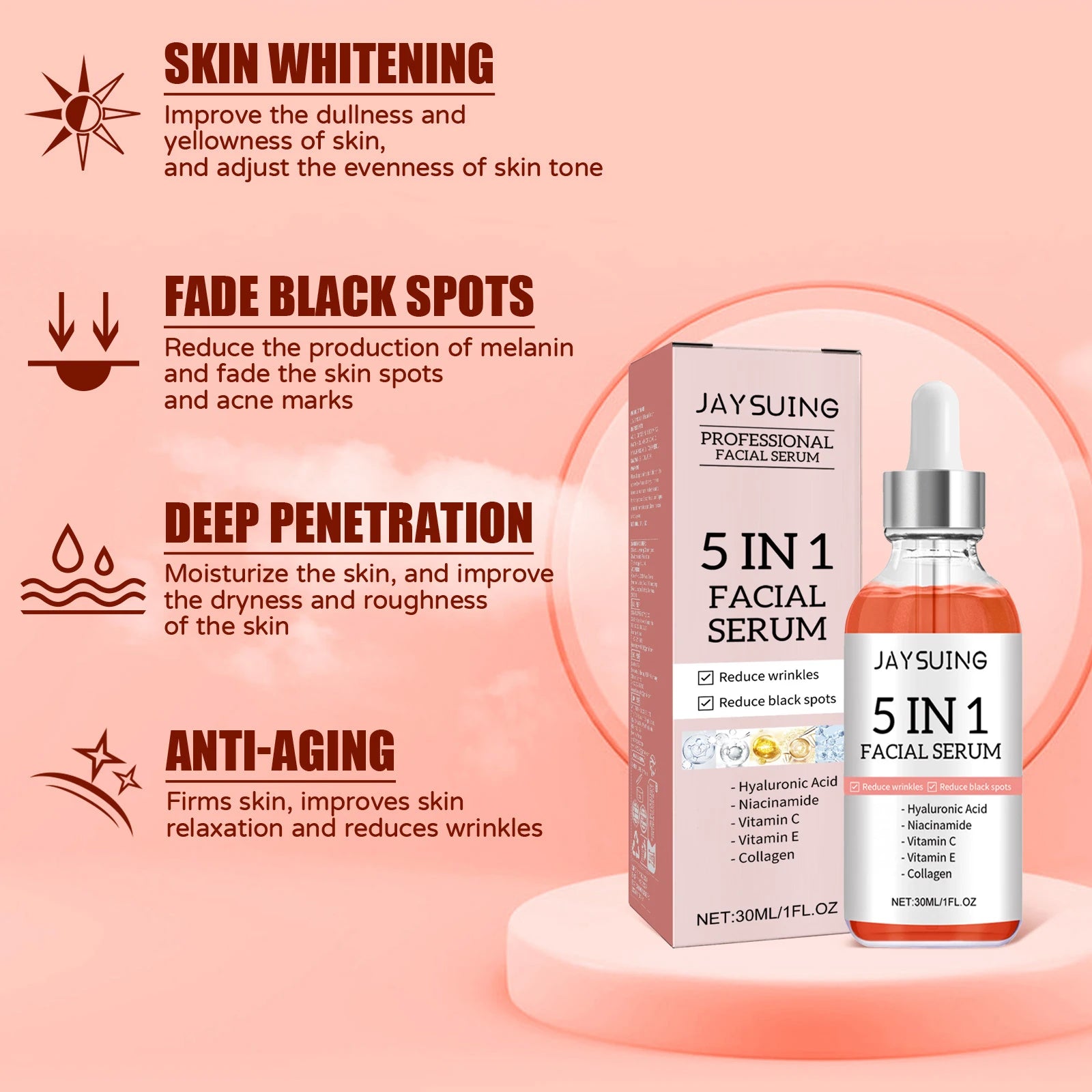 5-in-1 Skincare Set Firming Facial Serum Anti Aging Face Cream Collagen Eye Patches Moisturising Brightening Shrink Pores Skin Qme