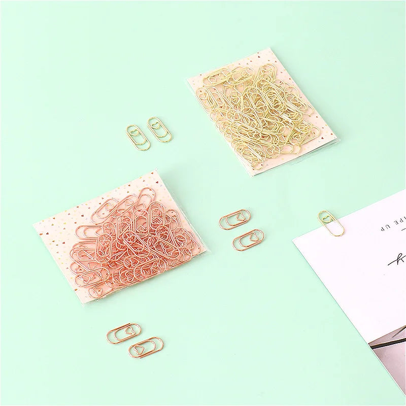 Bag Mini Heart Gold Rose Clip Bookmark Binder Office Accessories Qme