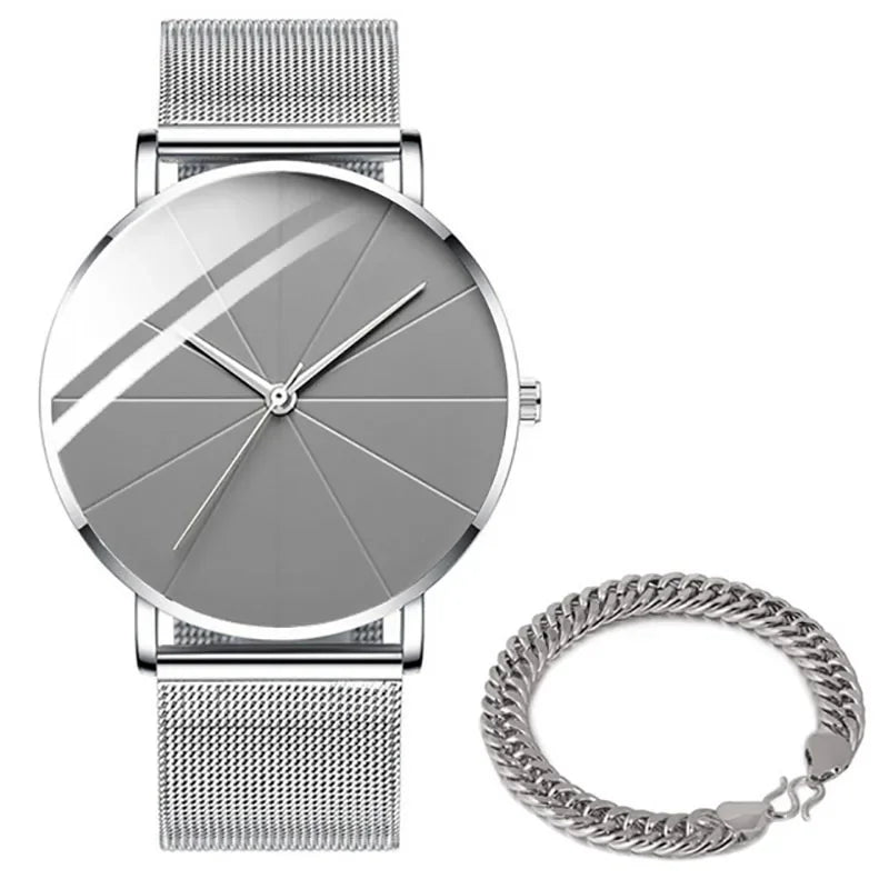 Minimalist Men's Fashion Watches Simple Men Business Ultra Thin Stainless Steel Mesh Belt Quartz Watch relogio masculino Qme 9