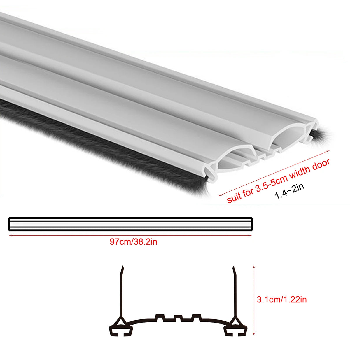 Under Door Seal Strip with Brush Self Adhesive Weather Stripping Door Draft Stopper Against Dust Cold Heat Noise Door Stopper Qme