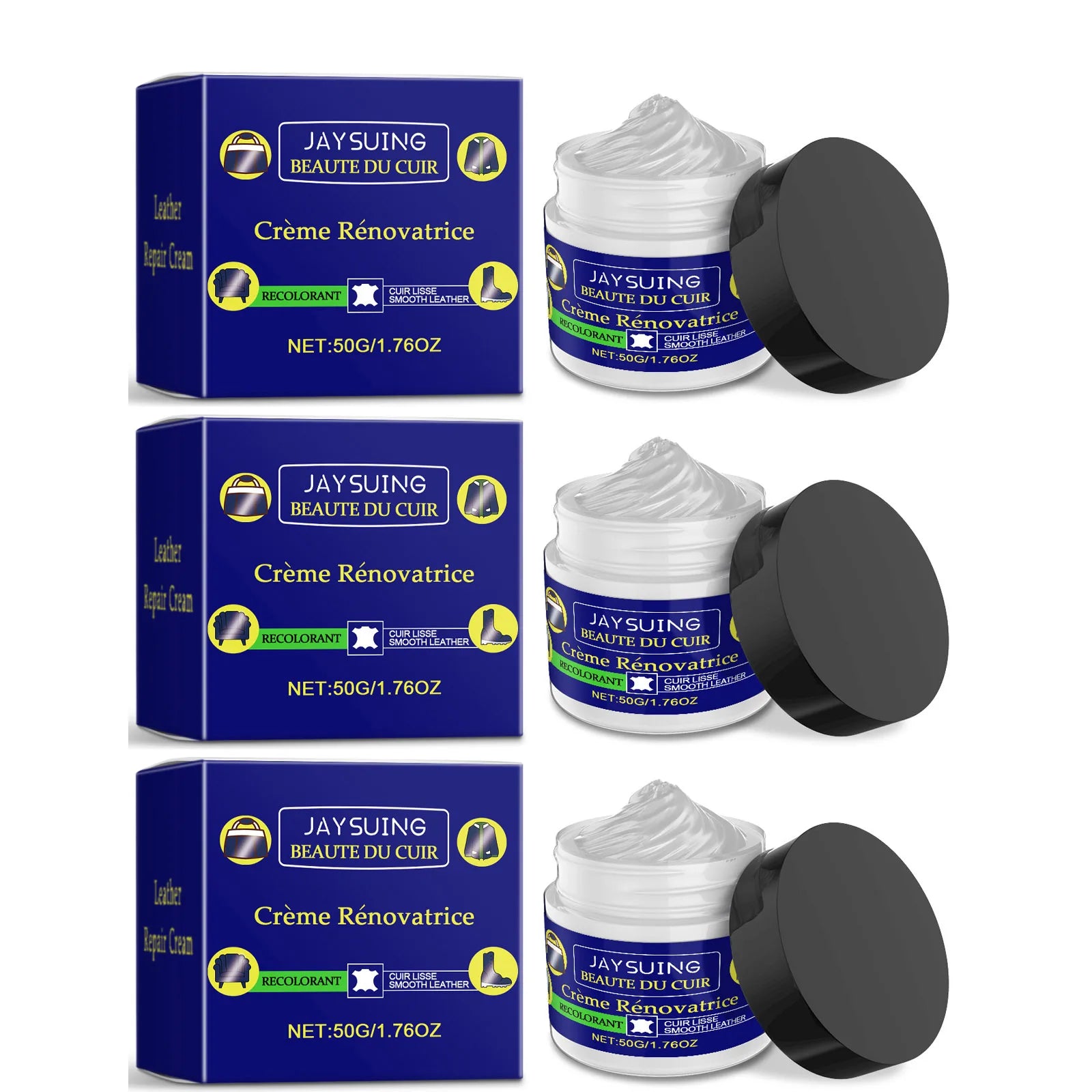 Leather Repair Cream Easily Repair Leather Scratches Restoring Leather's Smooth Surface Extend Service Life Leather Repair Salve Qme 3 x 50g Boxed