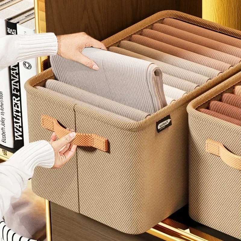 Home Use Drawer Style Wardrobe Long Rectangle Partitioned Ioan Storage Box Foldable Organizer Box For Clothes Pants Qme