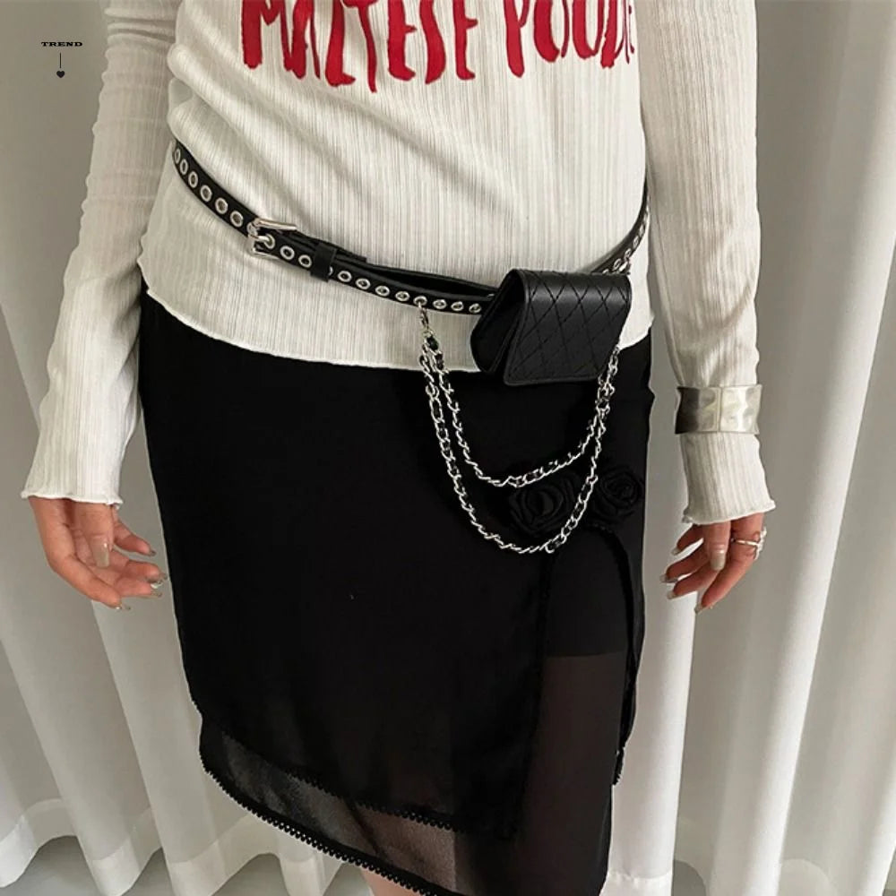 Portable Korean Style Women Waist Bag PU Chain Decorative Belt Waist Bag Purse Retro Women Belt Bag Women Qme