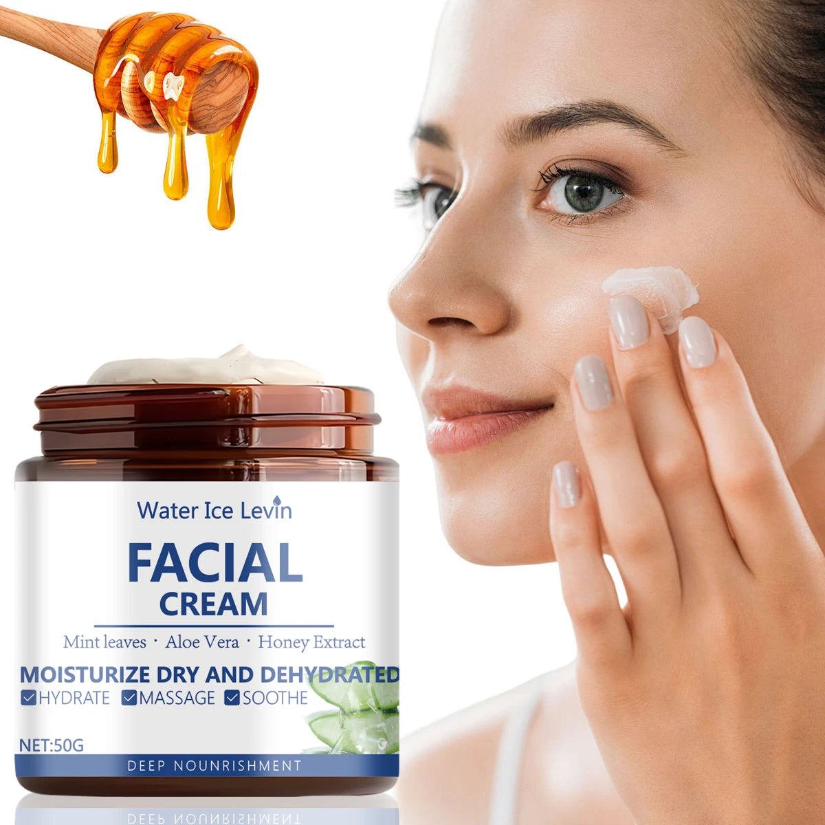 Water Ice Levin Hydra-Lock Facial Cream | Aloe/Honey/Mini Leaves | Deep Nourishment for Dry Skin, Pore Refiner & Moisture Boost Qme