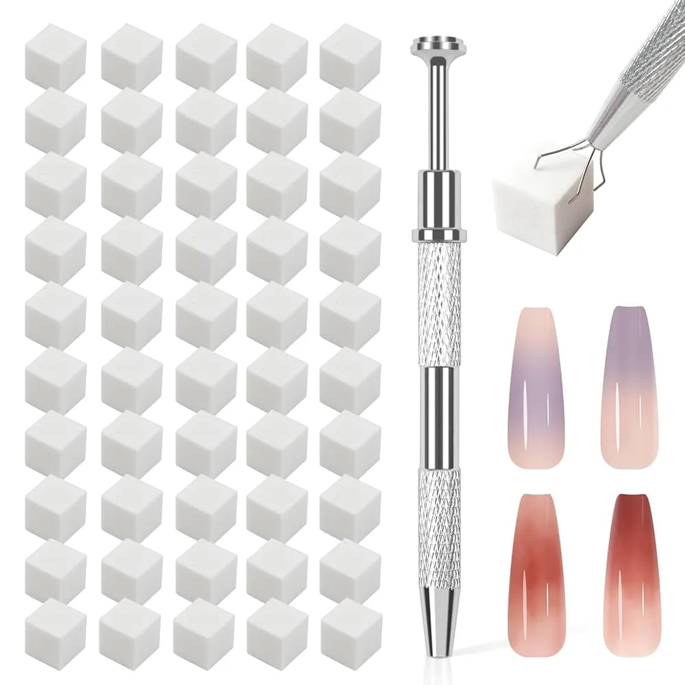100 Nail Art Sponges Scratching Pens Powder Puffs Mini Tofu Blocks Qme white