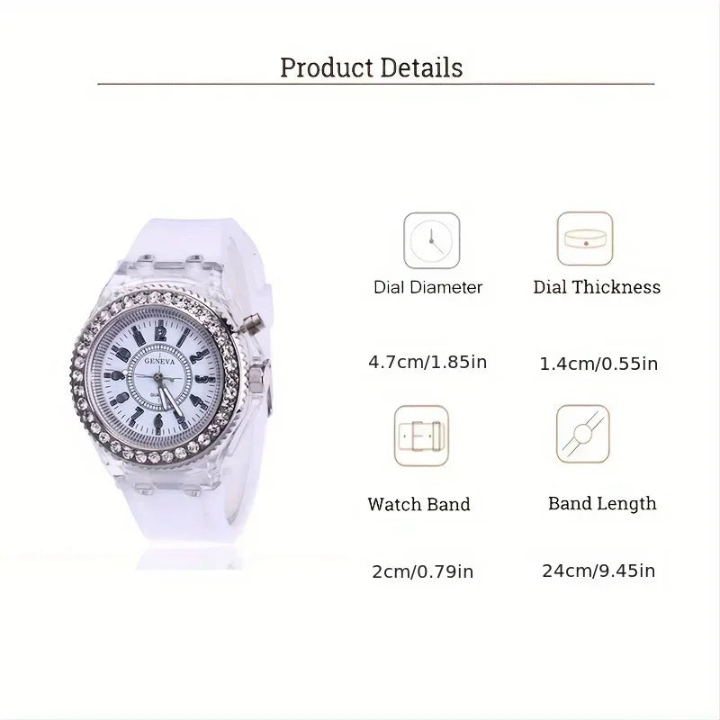 Luminous Round Digital Watches Solid Color Inlaid Rhinestone Sports Watch Couple Waterproof Wrist Watch Qme