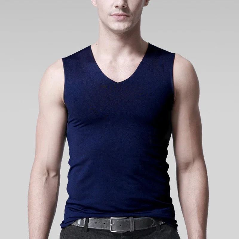 Men's Sleeveless T-shirt Vest Sports Ice Silk Fitness Undershirts Underwears Slim Fit Top Sports Sleeveless Breathable Singlet Qme NV L