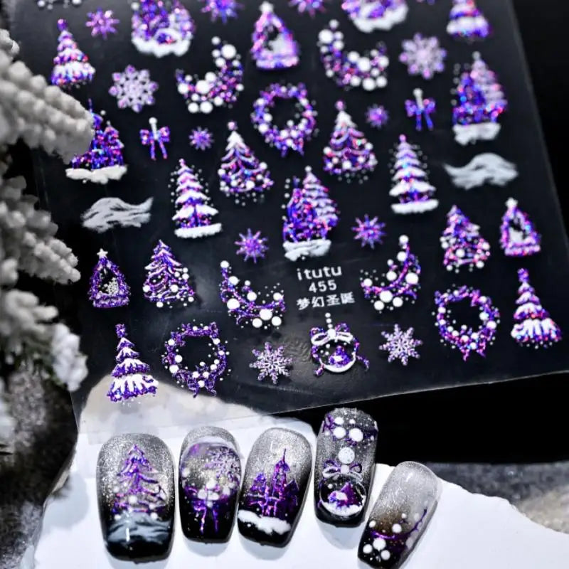 Christmas Embossed Nails Art Stickers Dreamy Castle Tree Snowflake Qme