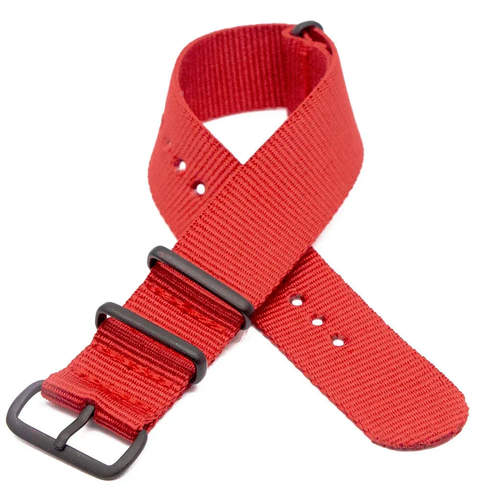 Sports Watch Band Nylon Strap Stainless Steel Black Frosted Buckle Adjustable 18MM 20MM 22MM 24MM Unisex Replacement Wristband Qme Red 24mm