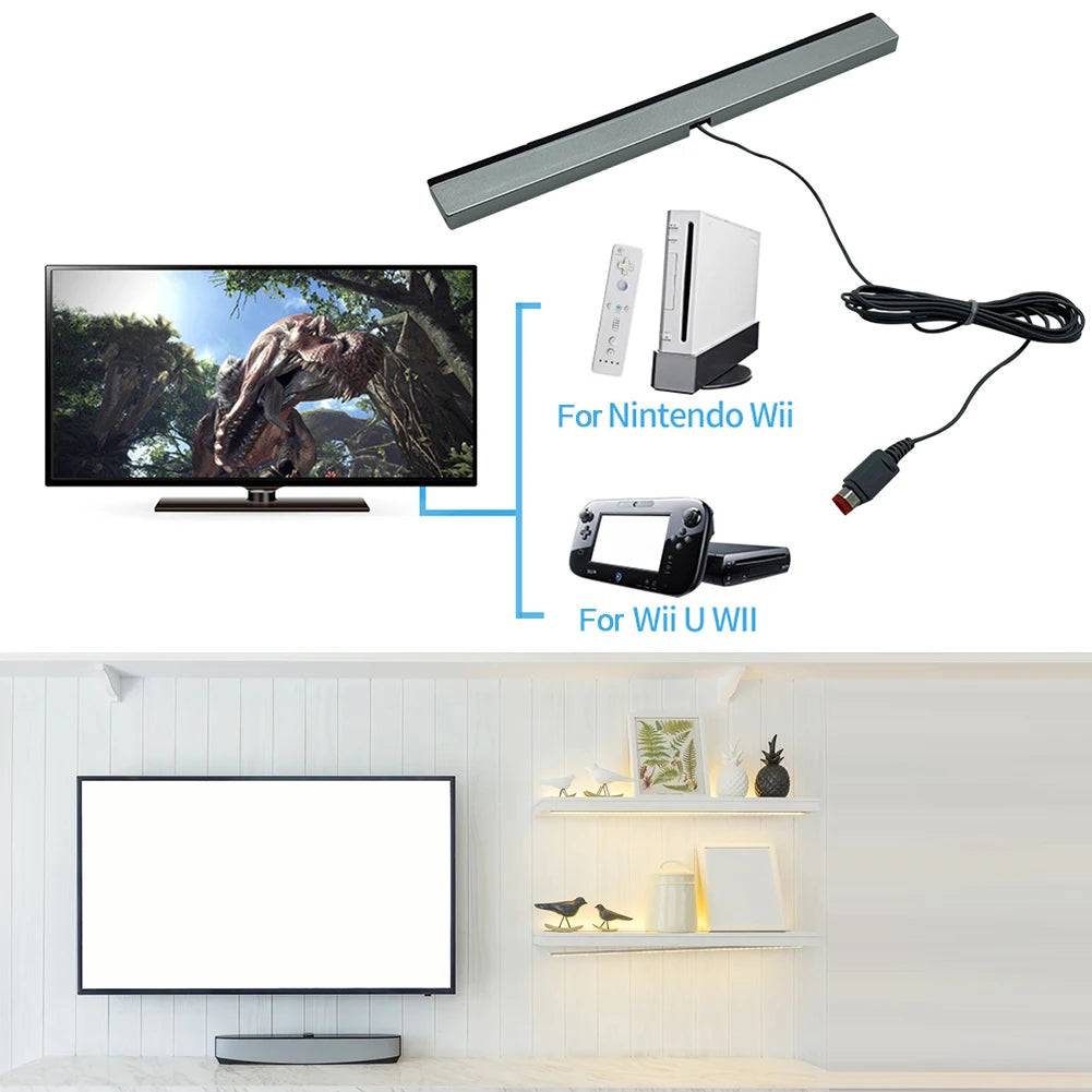 Wired Infrared Ray Sensor Bar with Extension Cord Wired Motion Sensor Bar Wired Remote Sensor Bar for Nintendo Wii Wii U Console Qme