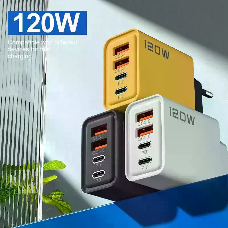 USB C 4 Port 120W Fast Charger Station Wall Adapter PD QC30 Qme
