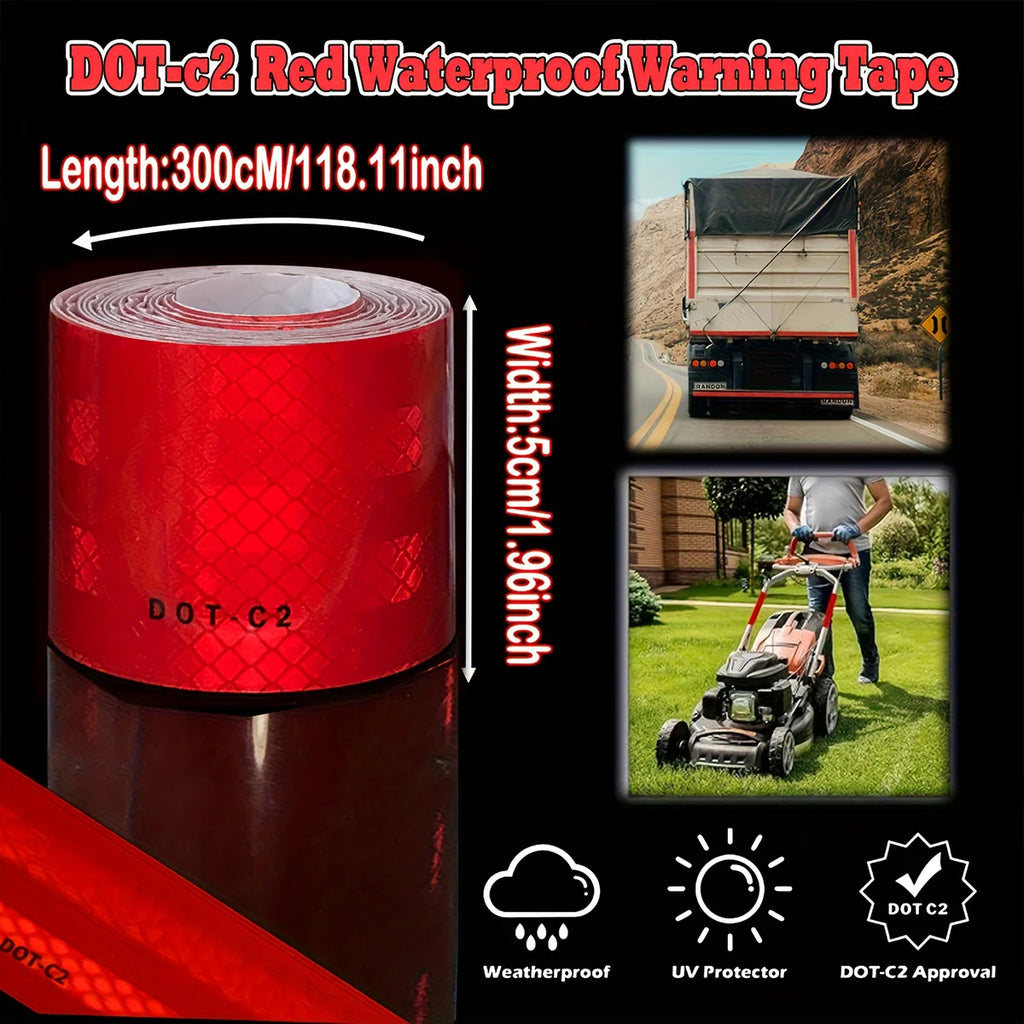 Red DOT-C2 Reflective Tape Waterproof Vehicle Safety Sticker Conspicuous Truck Strip Sheeting Sticky for Trucks Qme 5cmX300CM
