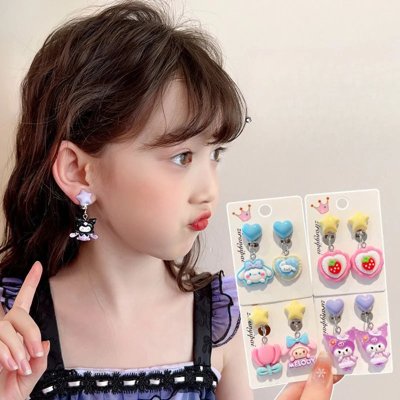 Hello Kitty Kuromi Cartoon Ear Clips Discomfort-free Fake Earrings Qme