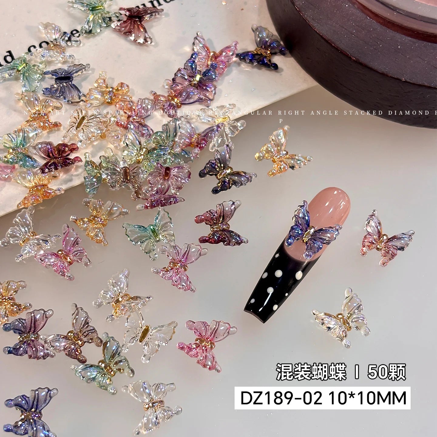 3D Rose Butterfly Nail Charms, Resin Gradient Rose Camellia Flower Insect Flat Back Nail Art Decorations for DIY Press on Nails Qme Mix-butterfly 50pcs