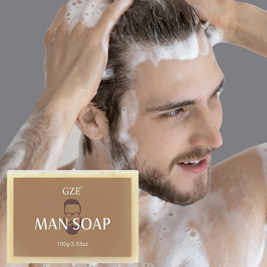 GZE Men's Exfoliating Scrub Bar 3-in-1 Body Face & Shaving Cleanser Hydrating Moisturizing Grooming Soap Men+Care Qme