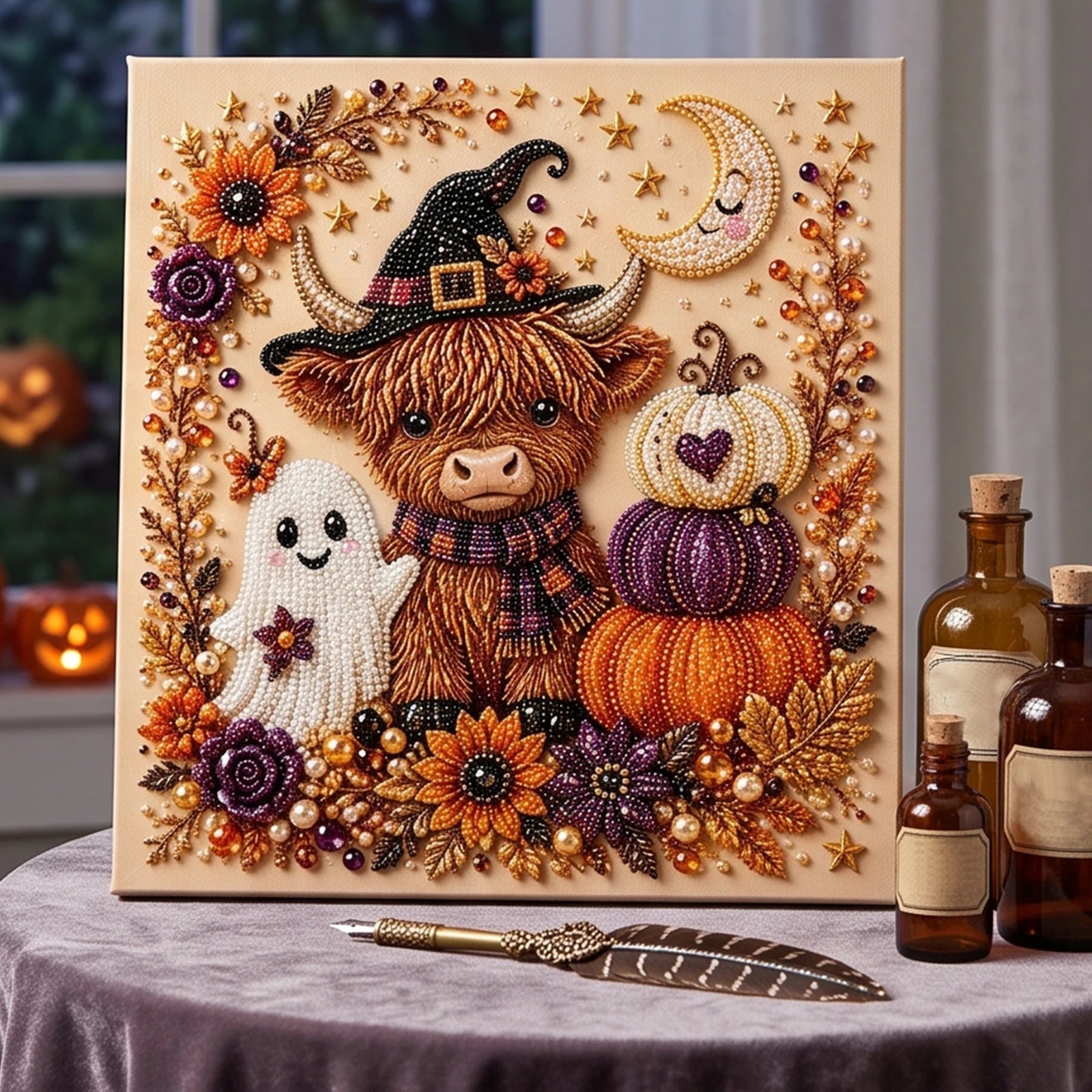 DIY Halloween Framed Diamond Art Pearl Painting Kit 7.87x7.87inch Pearl Diamond Dots Gem Art Craft Pearl Diamond Dots Painting Qme