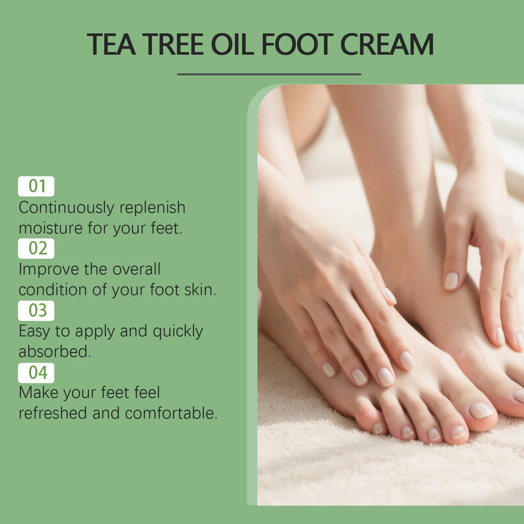 Tea Tree Oil Foot Cream for Dry Cracked Feet Rough Heels Soothing Moisturizing Nourishing Cream Refreshing Non-Greasy Daily Foot Qme