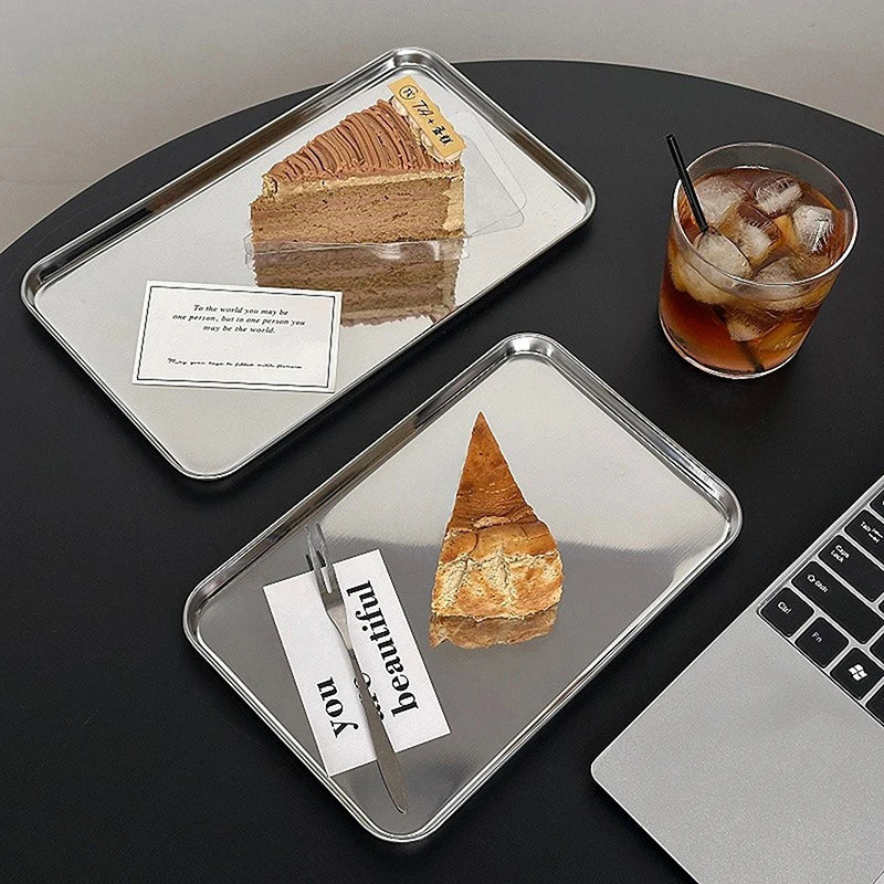 Snack Cake Dish Dining Dessert Plate Kitchen Tray Nordic Stainless Qme