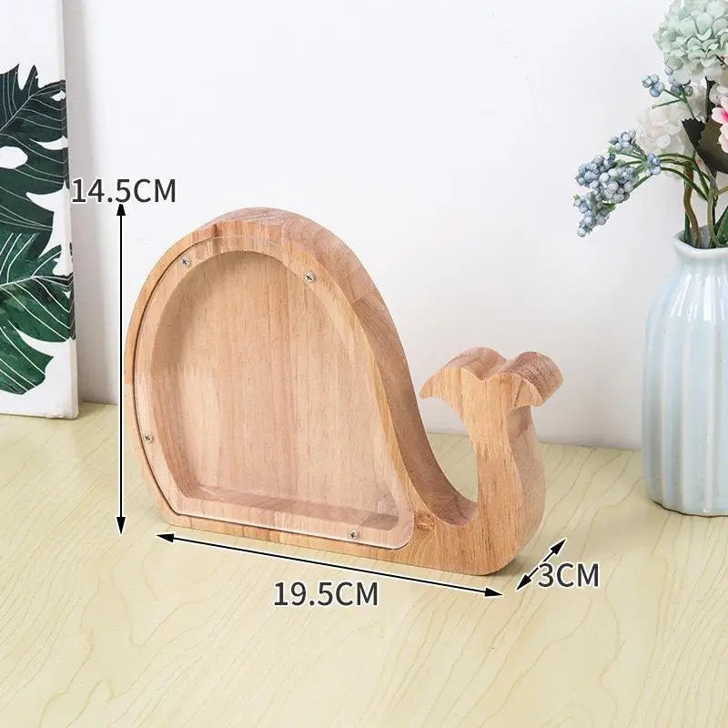 Wooden Animal Piggy Bank Transparent Cat Elephant Dinosaur Wood Qme Whale