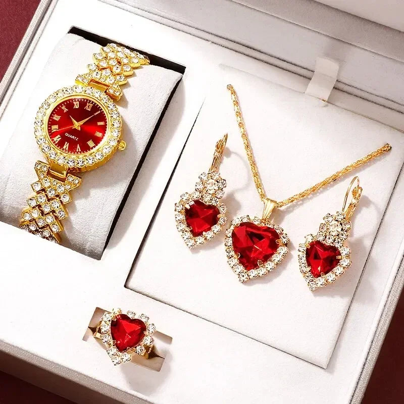 Women's quartz watch accessory set, new fashionable color diamond gemstone watch set Qme