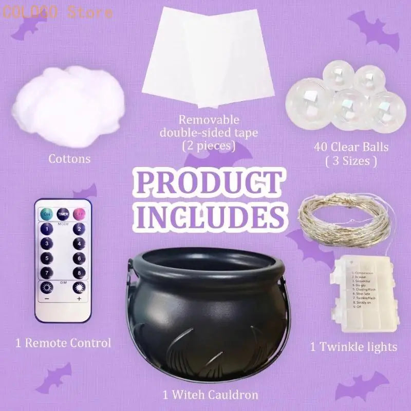 Whimsical Plastic Cauldron Decoration 8 Adjustable Light Modes Qme