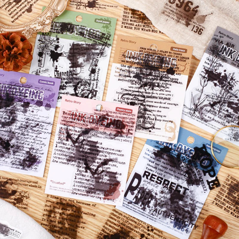 Ink Smudge Text Sticker Pack, Dark Retro Style, Vintage Stained Aesthetic, Perfect for Junk Journal & Notebook Decoration Qme