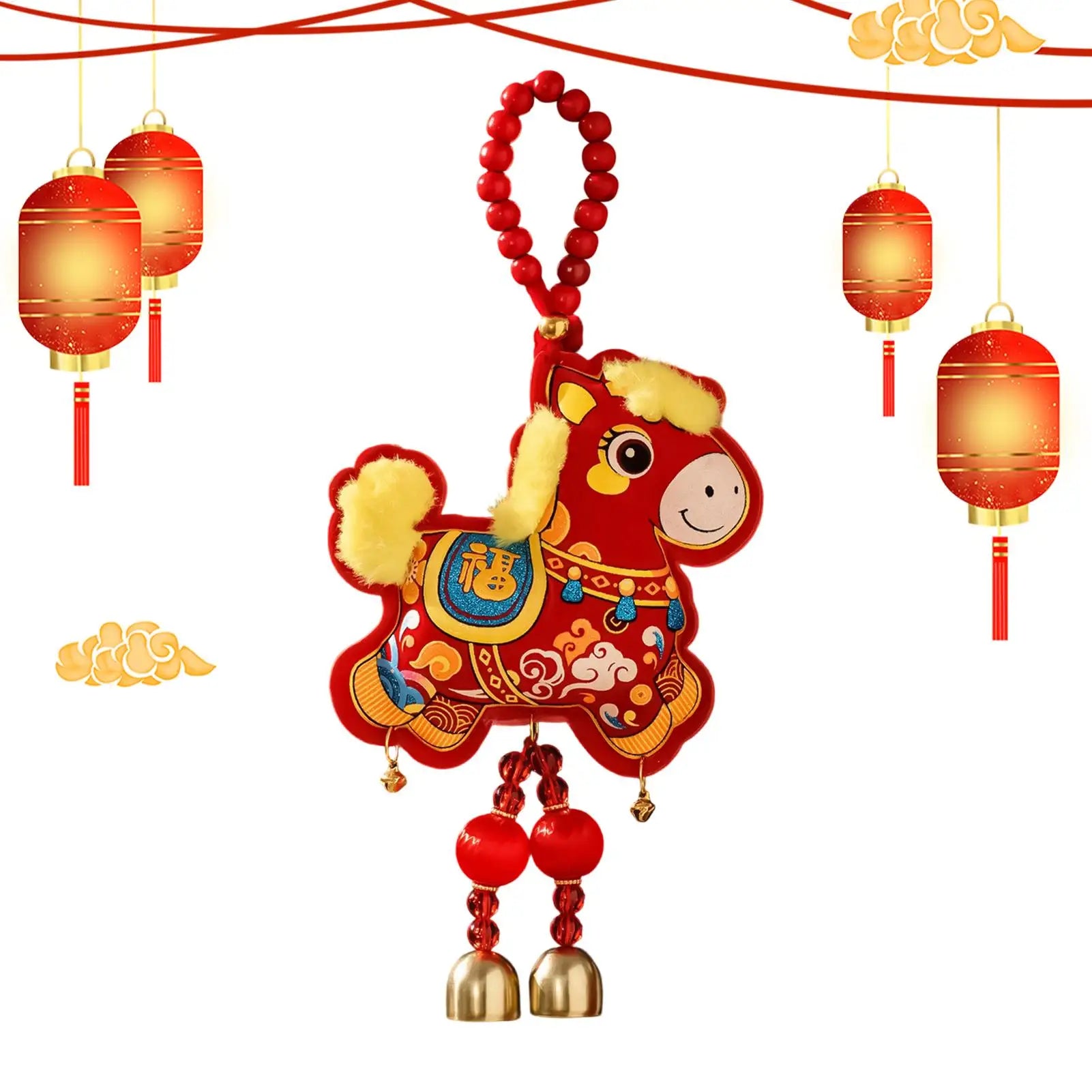 Horse Decorations Good Fortune Ornament with Bell Pendant Embroidery 2026 Chinese New Year Door Decorations for Wealth Success Qme