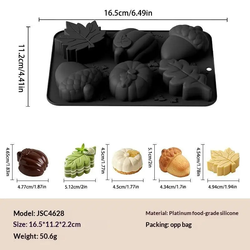 Silicone Fall Baking Mold Non Stick 6 Cavity Pumpkin Leaf Acorn Qme one size B