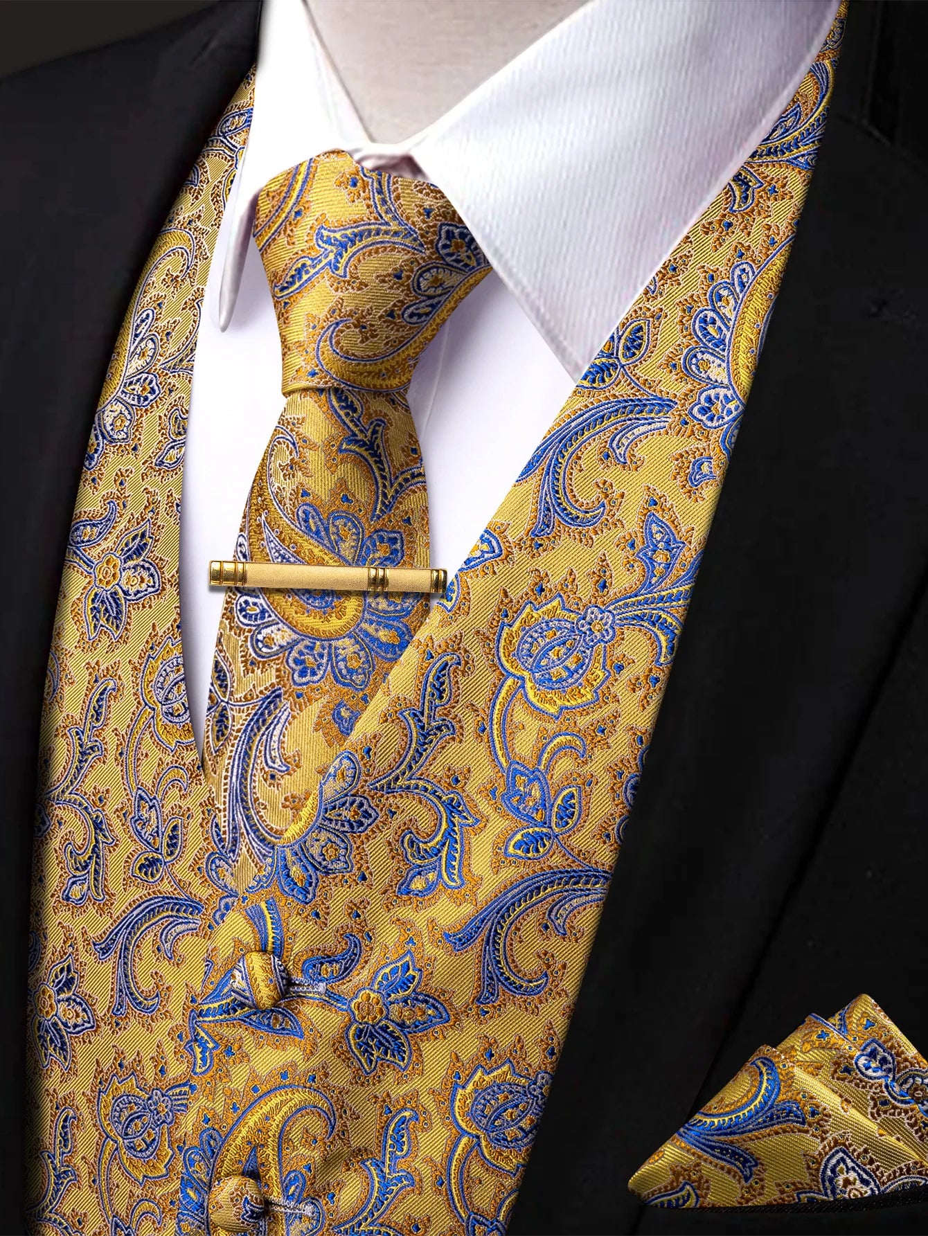 Men's Formal Suit Vest & Tie Set Paisley Floral Style, Premium Waistcoat and Necktie Combo for Weddings, Business Occasions Qme MJTZ9028-DPTLJ01 S