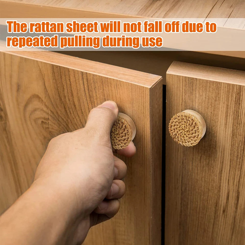 2-48pcs Rattan Wooden Handles Round Handmade Cabinets Drawer Pulls Wood Kitchen Cupboard Wardrobe Door Dresser Knobs Qme