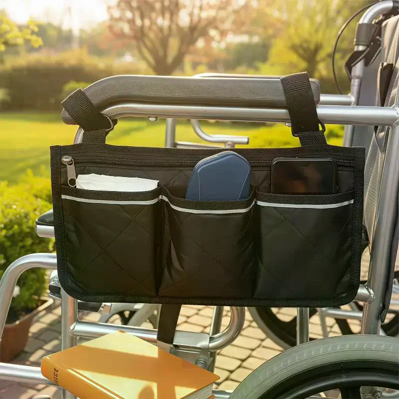 5 Colors Armrest Storage Bag for Wheelchair, Multi-Pocket Side Organizer with Zipper, Stylish & Practical Qme