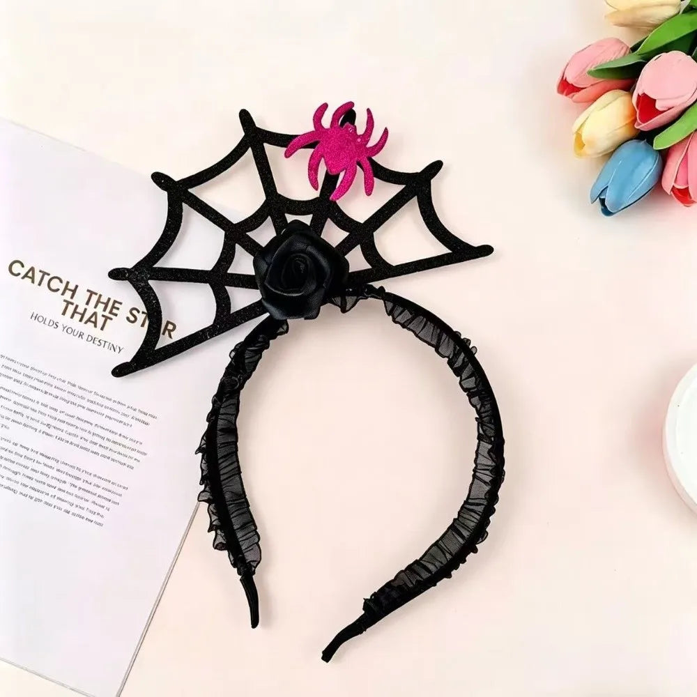 Pumpkin Halloween Flower Headband Spider Ghost Halloween Party Hair Hoop Bowknot Witch Ghost Festival Headpiece Qme StyleB